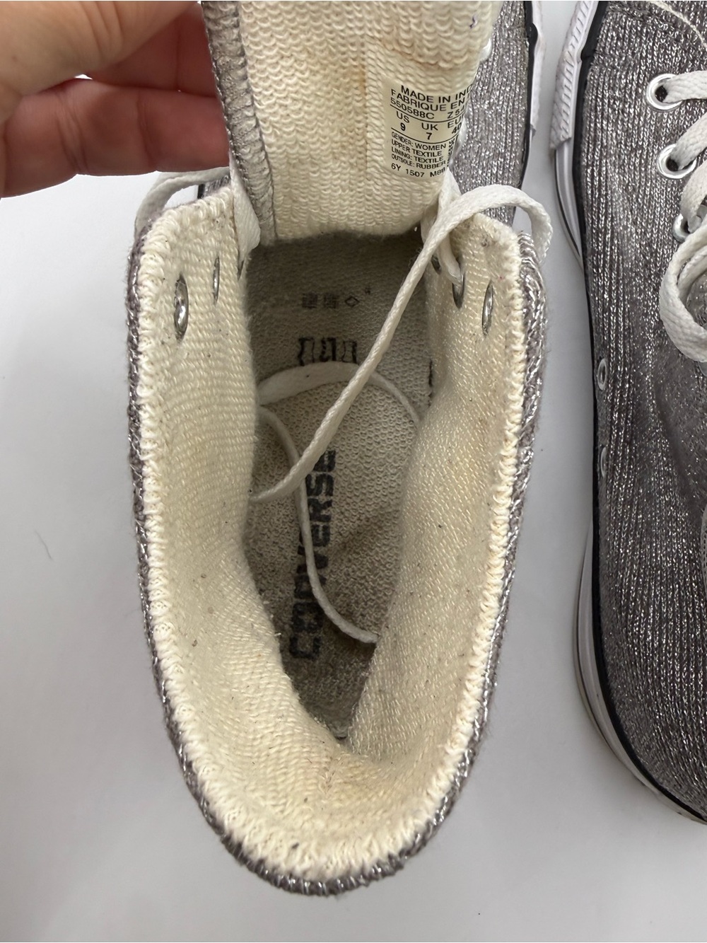 Converse High Top Sneakers in Metallic Gray and White - Picture 7 of 10